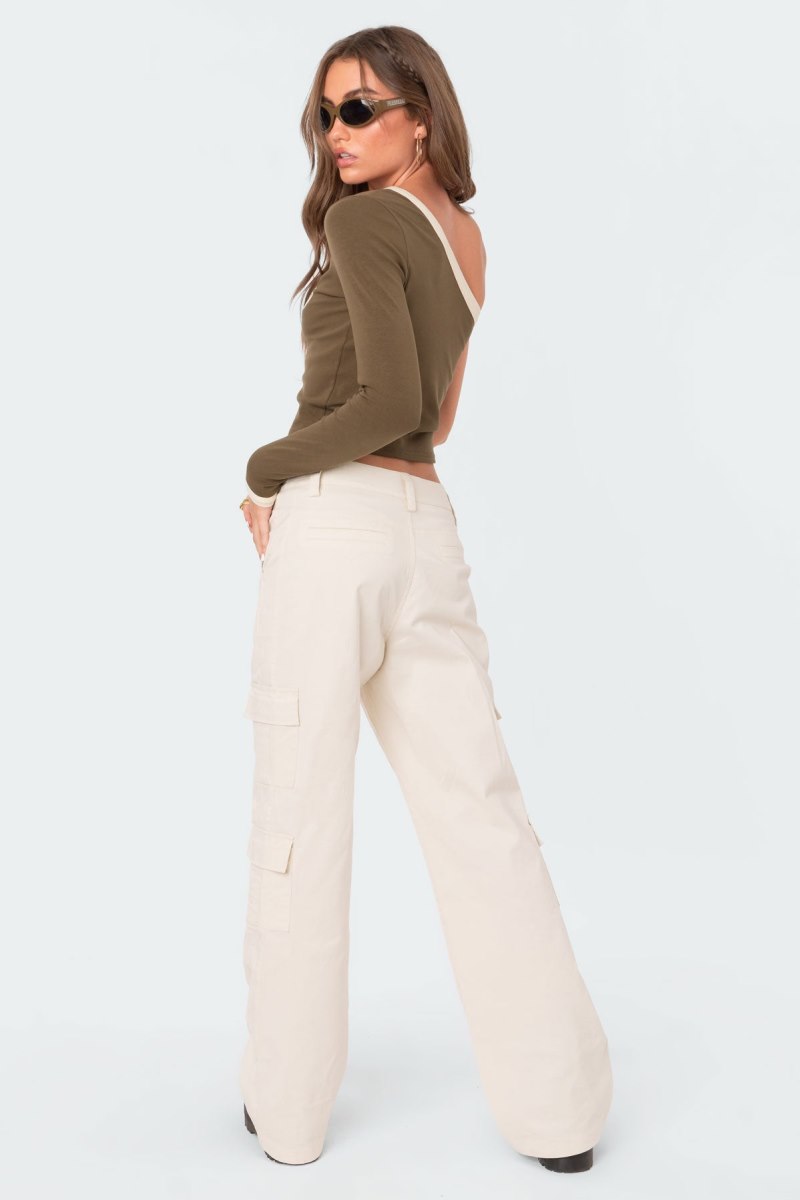 Edikted Nyra One Shoulder Graphic Tops Beige | USA JM265216S0