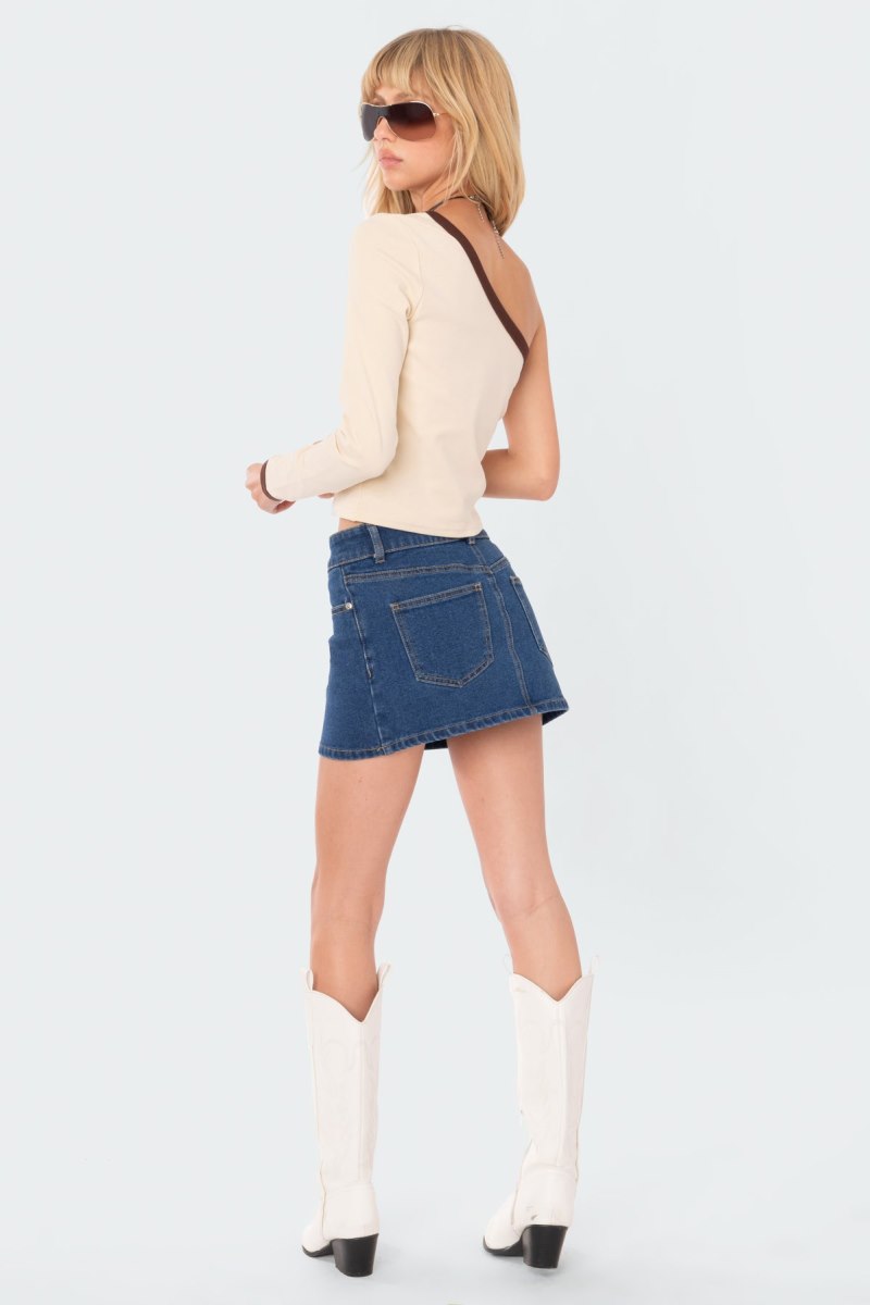 Edikted Nyra One Shoulder Long Sleeve Tops Beige | USA ZC399349X7