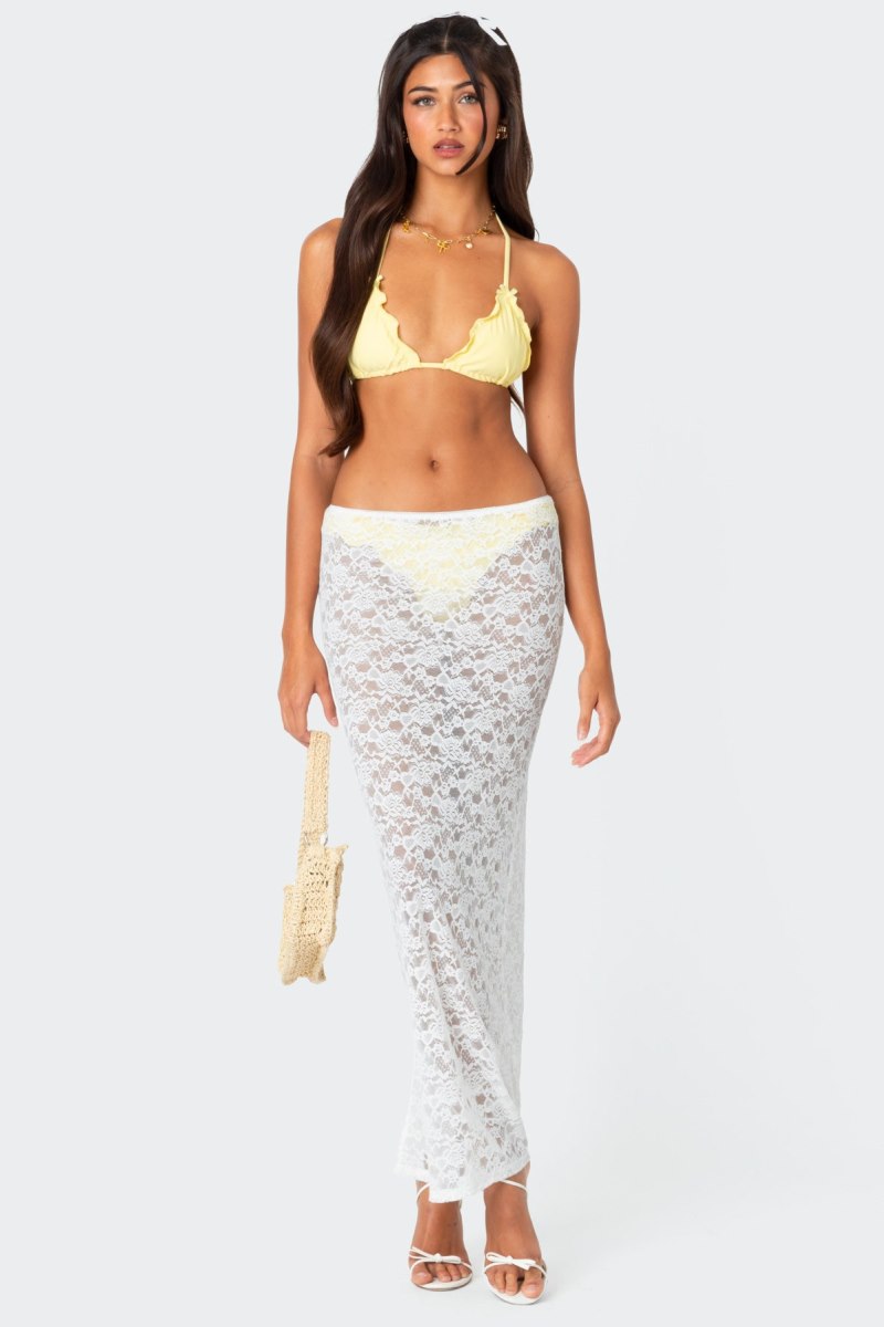 Edikted Oceana Sheer Lace Maxi Skirts White | USA XL952795O8