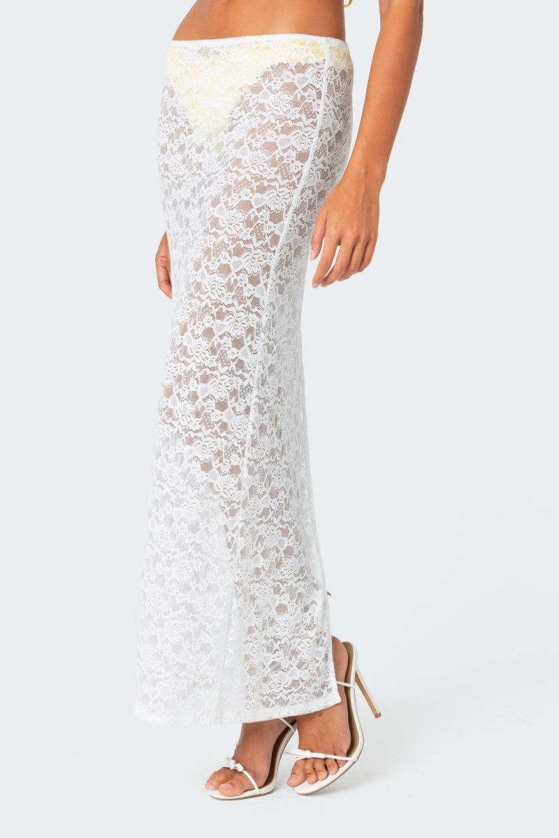Edikted Oceana Sheer Lace Maxi Skirts White | USA XL952795O8
