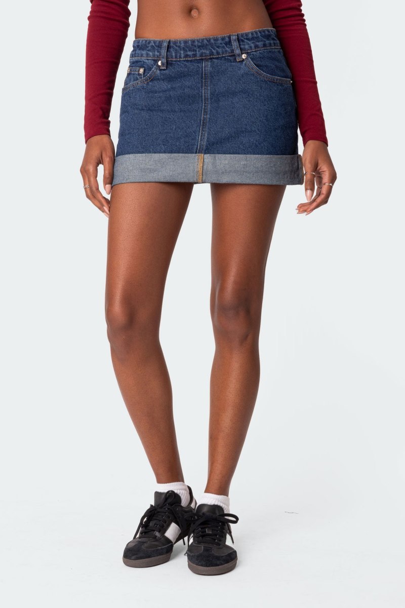 Edikted Off Duty Folded Denim Mini Skirts Blue | USA FE267366N2
