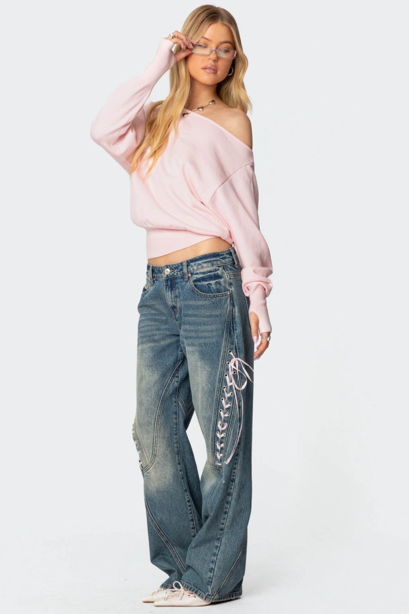 Edikted Off Shoulder Oversized Sweater Black | USA EG255795G6
