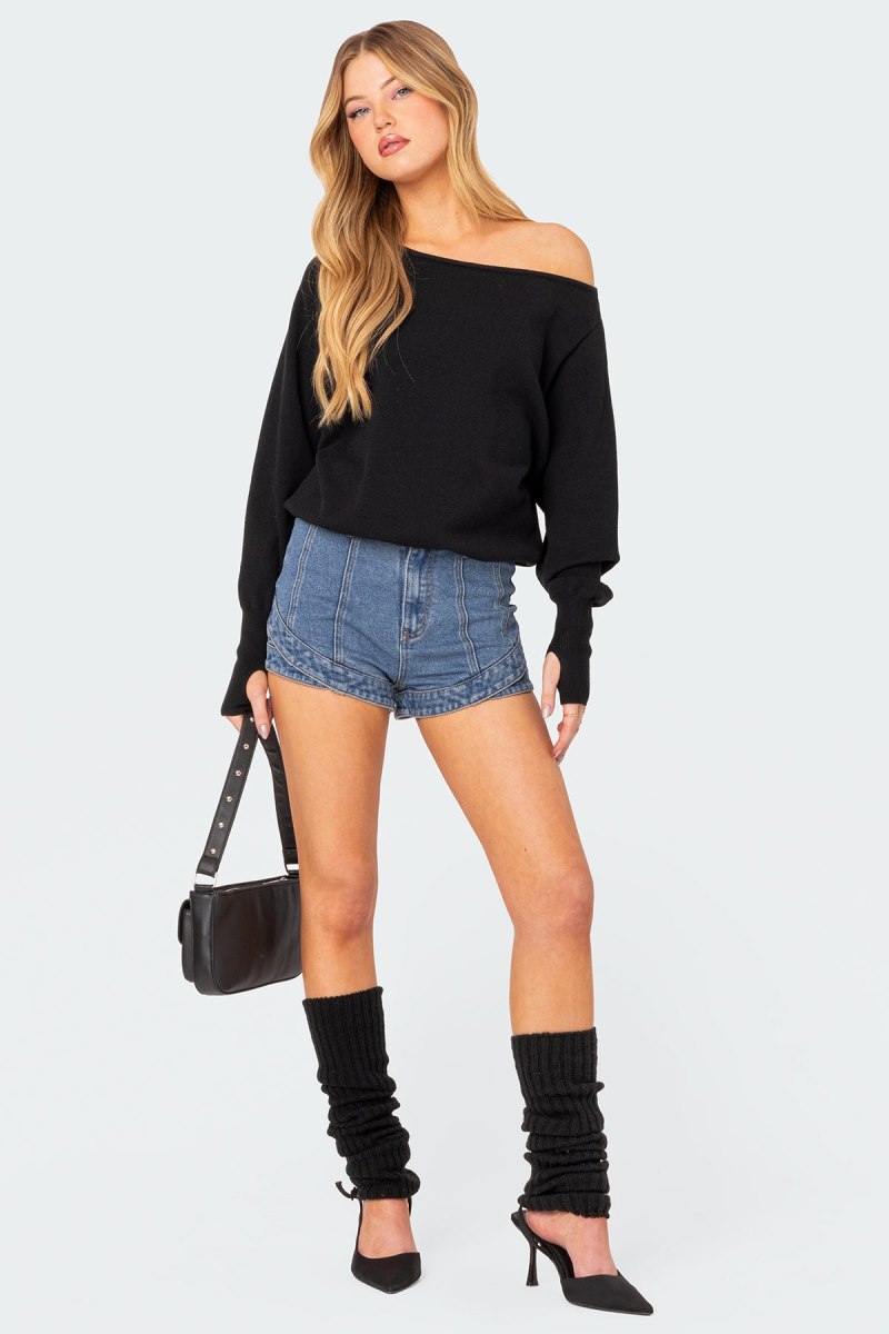 Edikted Off Shoulder Oversized Sweater Black | USA DG305710S2