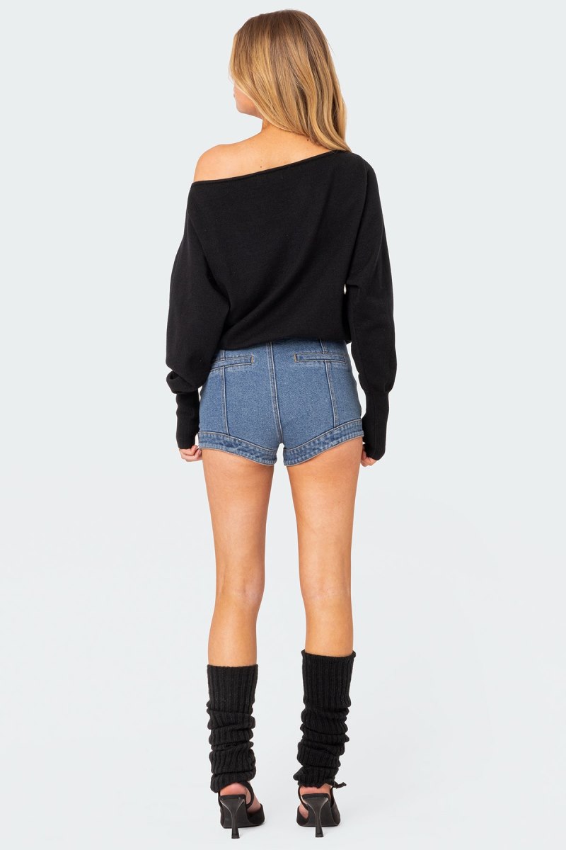 Edikted Off Shoulder Oversized Sweater Black | USA DG305710S2