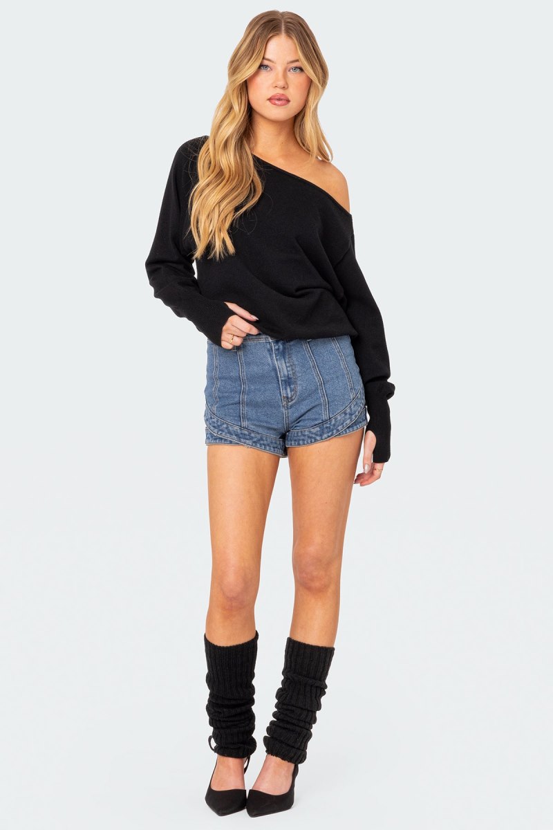 Edikted Off Shoulder Oversized Sweater Black | USA DG305710S2