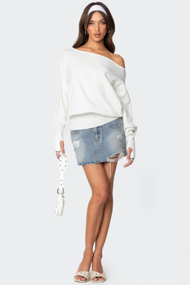 Edikted Off Shoulder Oversized Sweater Black | USA XI335823Y8