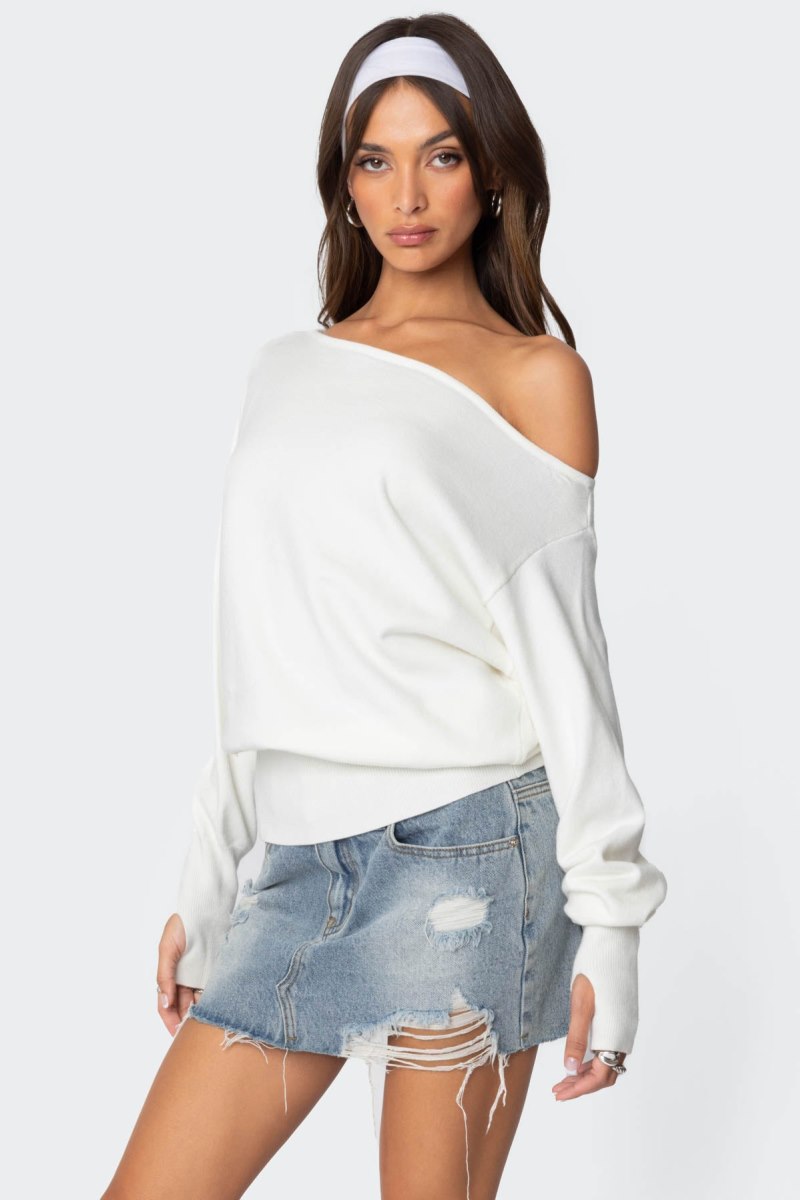 Edikted Off Shoulder Oversized Sweater Black | USA XI335823Y8