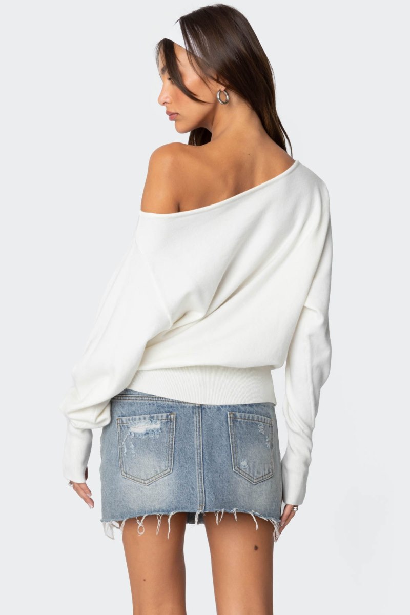 Edikted Off Shoulder Oversized Sweater Black | USA XI335823Y8