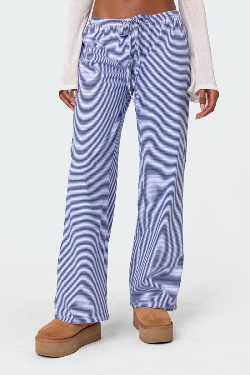 Edikted Olivia Striped Loose Fit Pants Blue And White | USA HO518351T7