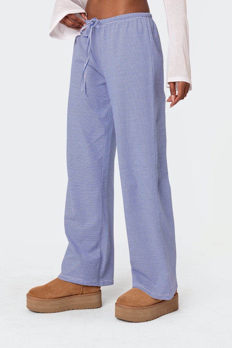 Edikted Olivia Striped Loose Fit Pants Blue And White | USA HO518351T7