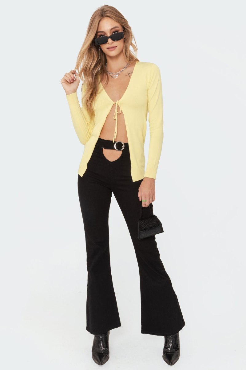 Edikted Olympia Cut-Out Flared Jeans Black | USA OU778247Q5