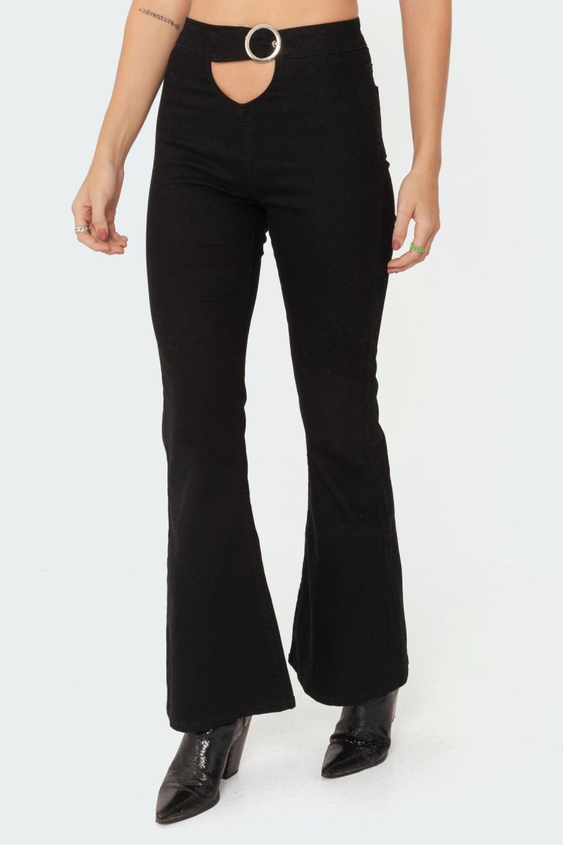 Edikted Olympia Cut-Out Flared Jeans Black | USA OU778247Q5