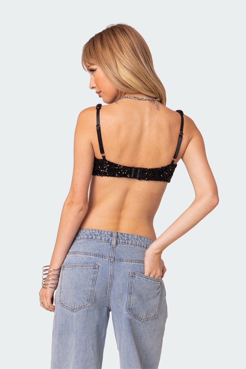 Edikted Oolala Sequin Bra Crop Tops Black | USA SG665336S8
