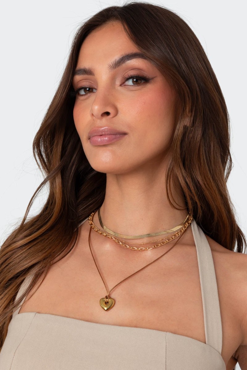 Edikted Open Heart Layered Necklaces Gold | USA MI731143N8