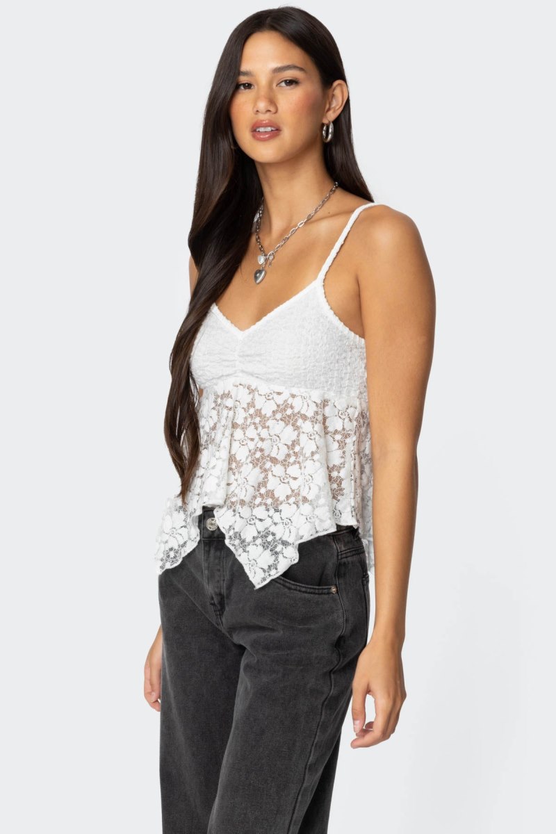 Edikted Orchid Sheer Lace Tank Top Black | USA ED409010C8