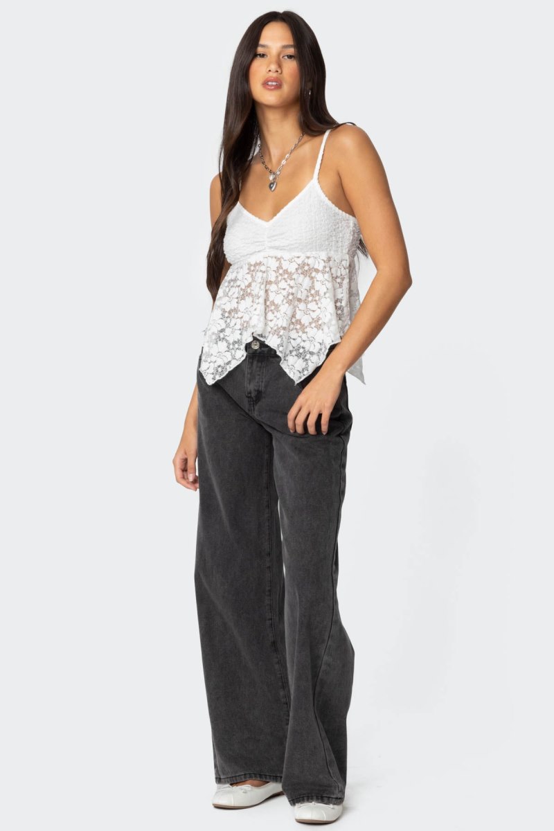 Edikted Orchid Sheer Lace Tank Top Black | USA ED409010C8