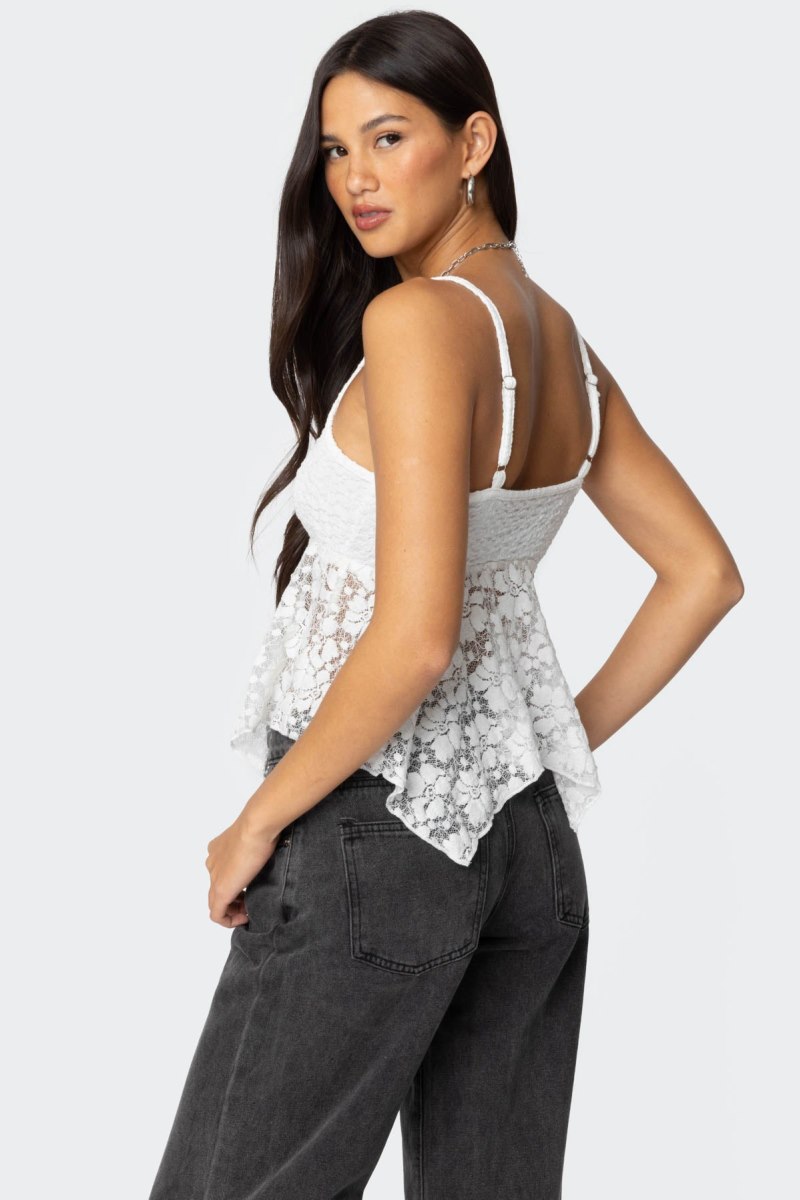 Edikted Orchid Sheer Lace Tank Top Black | USA ED409010C8