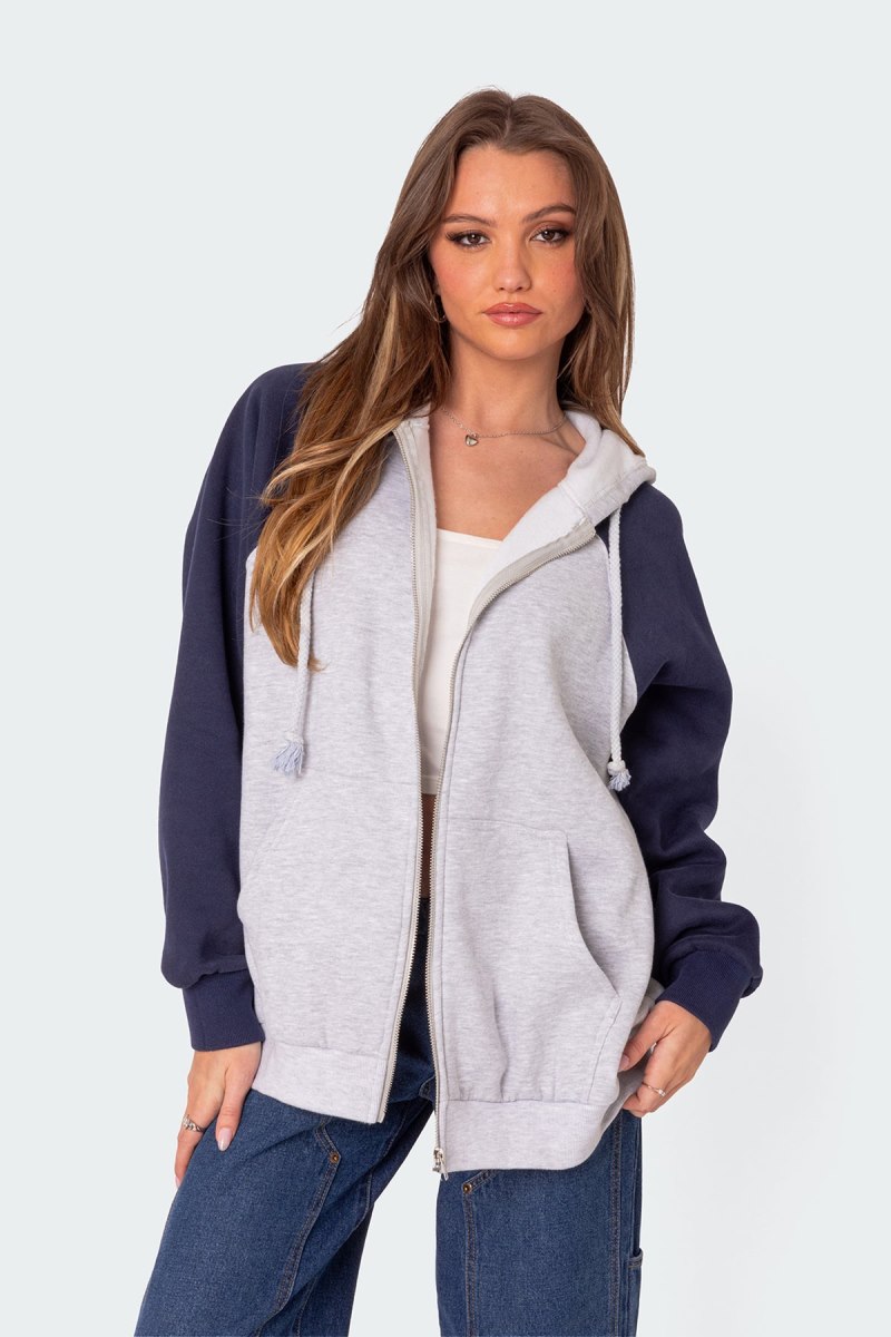 Edikted Oslo Zip Up Hoodie Long Sleeve Tops Gray Melange | USA PA167416A6