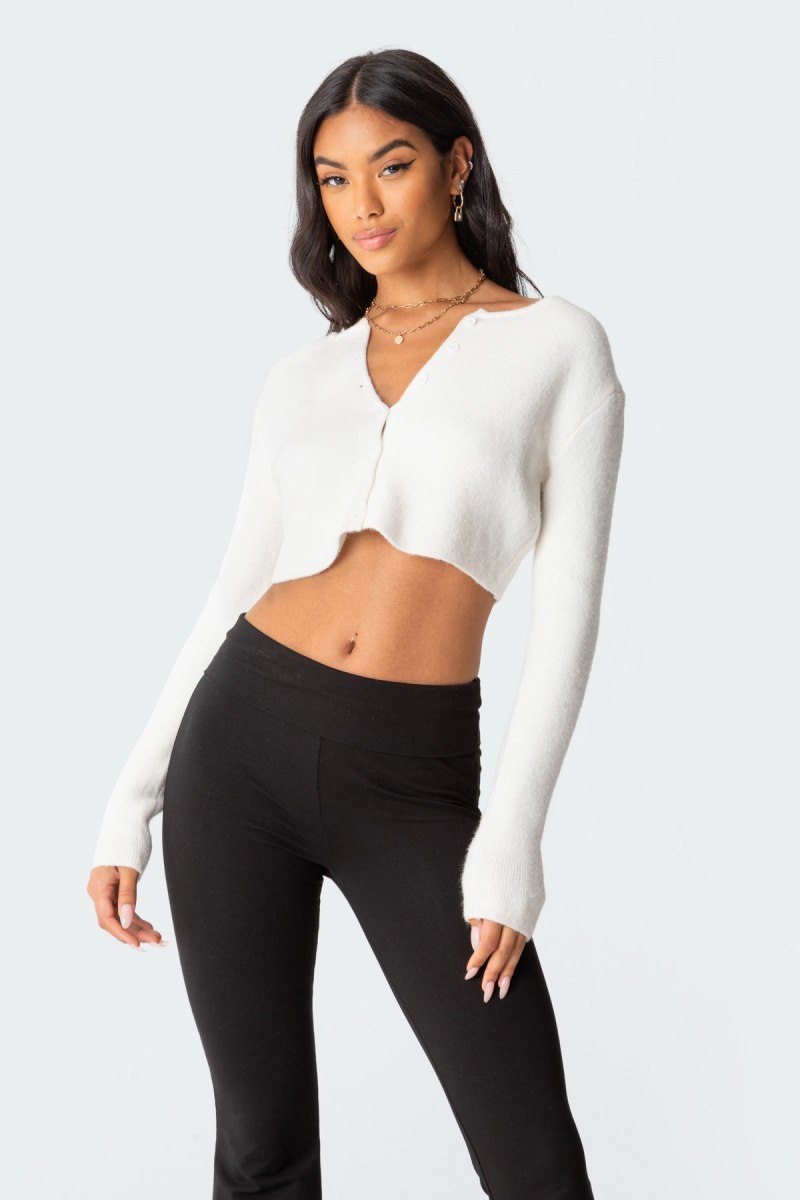 Edikted Otto Cropped Cardigan Long Sleeve Tops White | USA YW198689F9