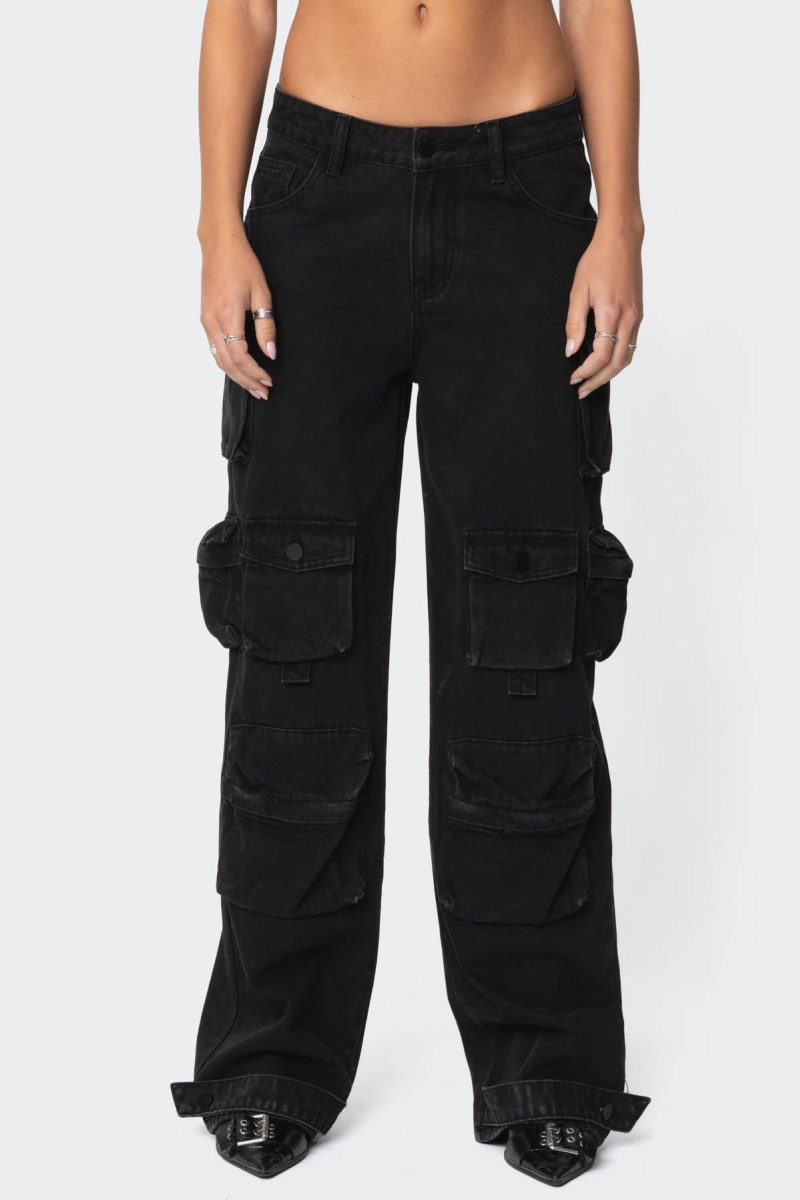 Edikted Oversized Boyfriend Cargo Jeans Black | USA UN246674E1