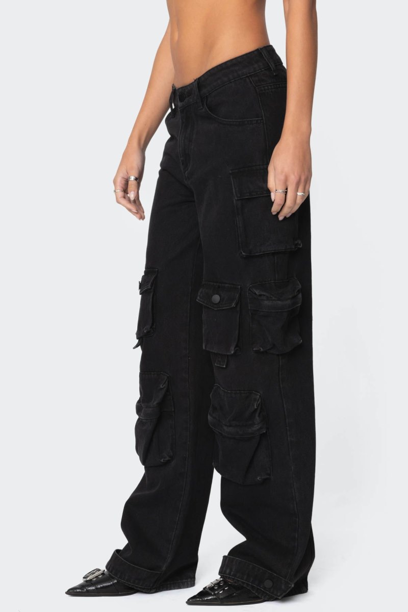Edikted Oversized Boyfriend Cargo Jeans Black | USA UN246674E1