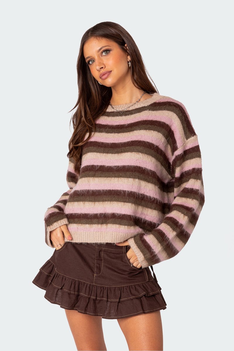 Edikted Oversized Fuzzy Striped Sweater Long Sleeve Tops Mix | USA YJ892949D8