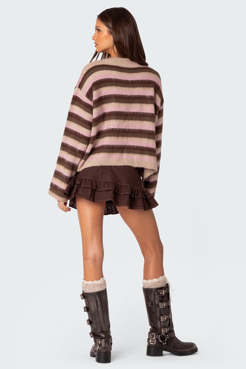 Edikted Oversized Fuzzy Striped Sweater Long Sleeve Tops Mix | USA YJ892949D8