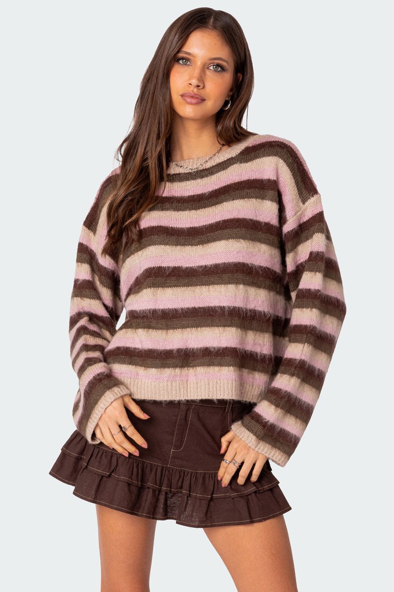 Edikted Oversized Fuzzy Striped Sweater Mix | USA WH912041P6
