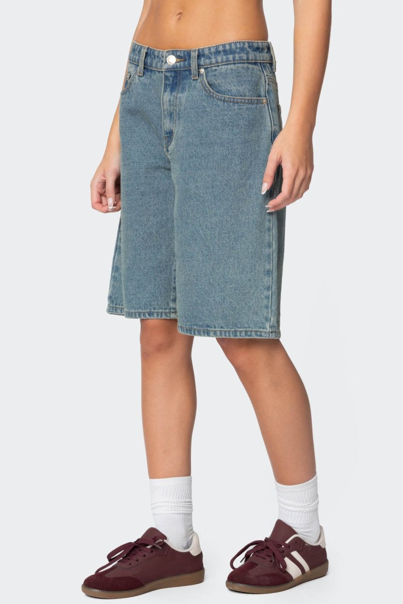 Edikted Oversized Low Rise Denim Bermuda Shorts Blue Washed | USA DD377017T6