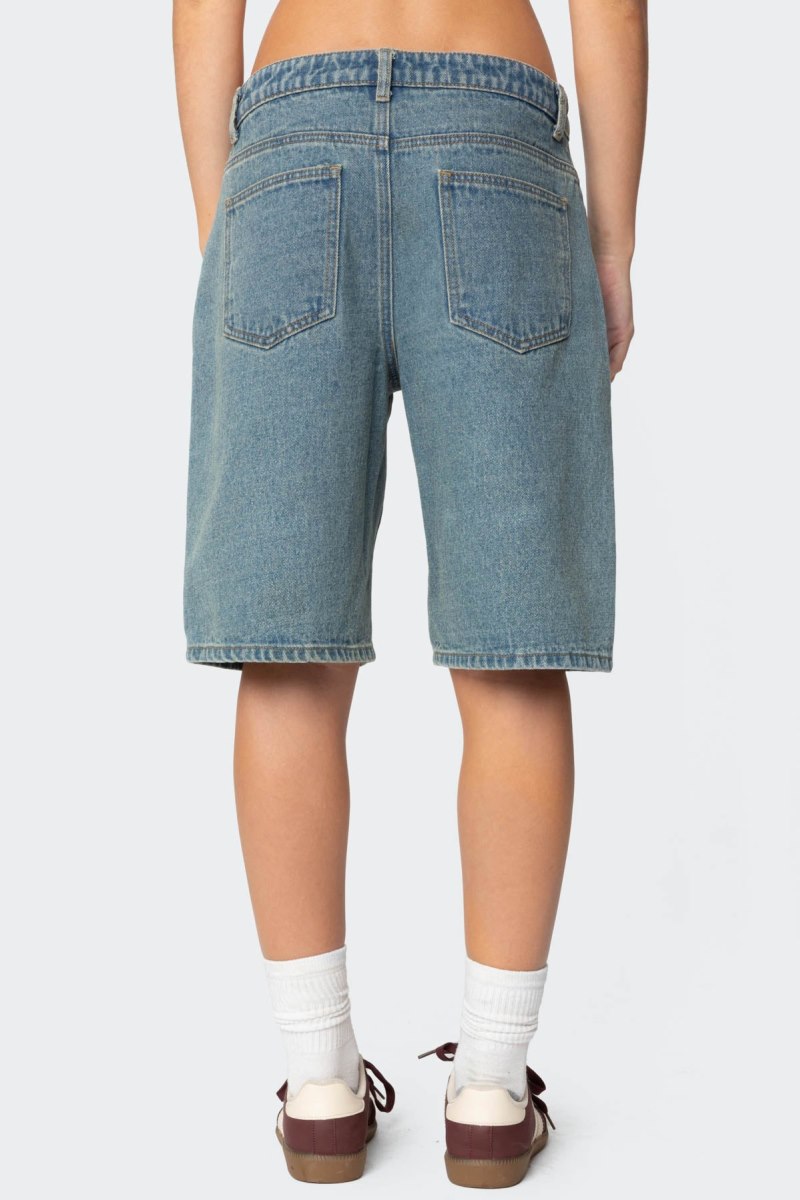 Edikted Oversized Low Rise Denim Bermuda Shorts Blue Washed | USA DD377017T6