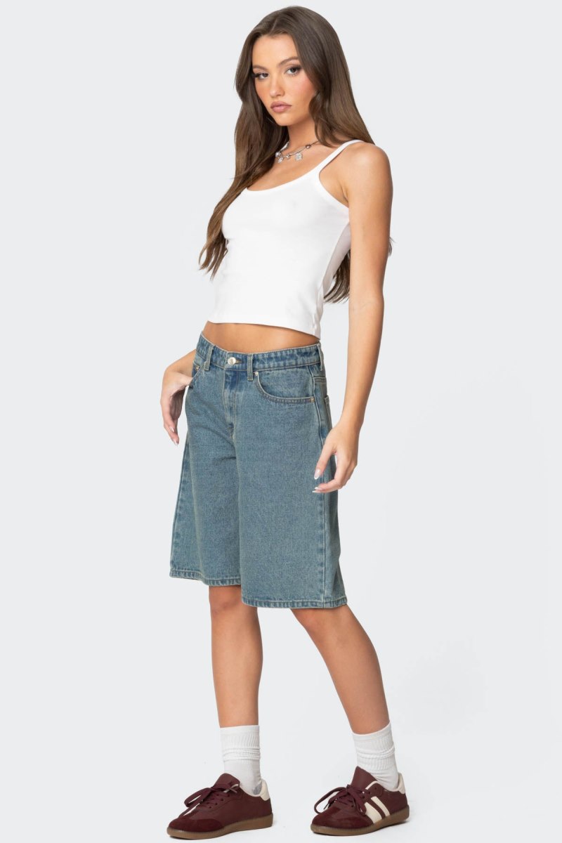 Edikted Oversized Low Rise Denim Bermuda Shorts Blue Washed | USA DD377017T6