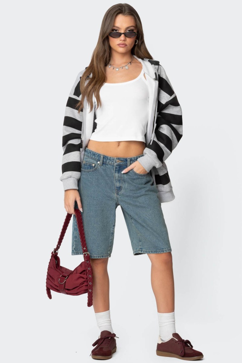 Edikted Oversized Low Rise Denim Bermuda Shorts Blue Washed | USA DD377017T6