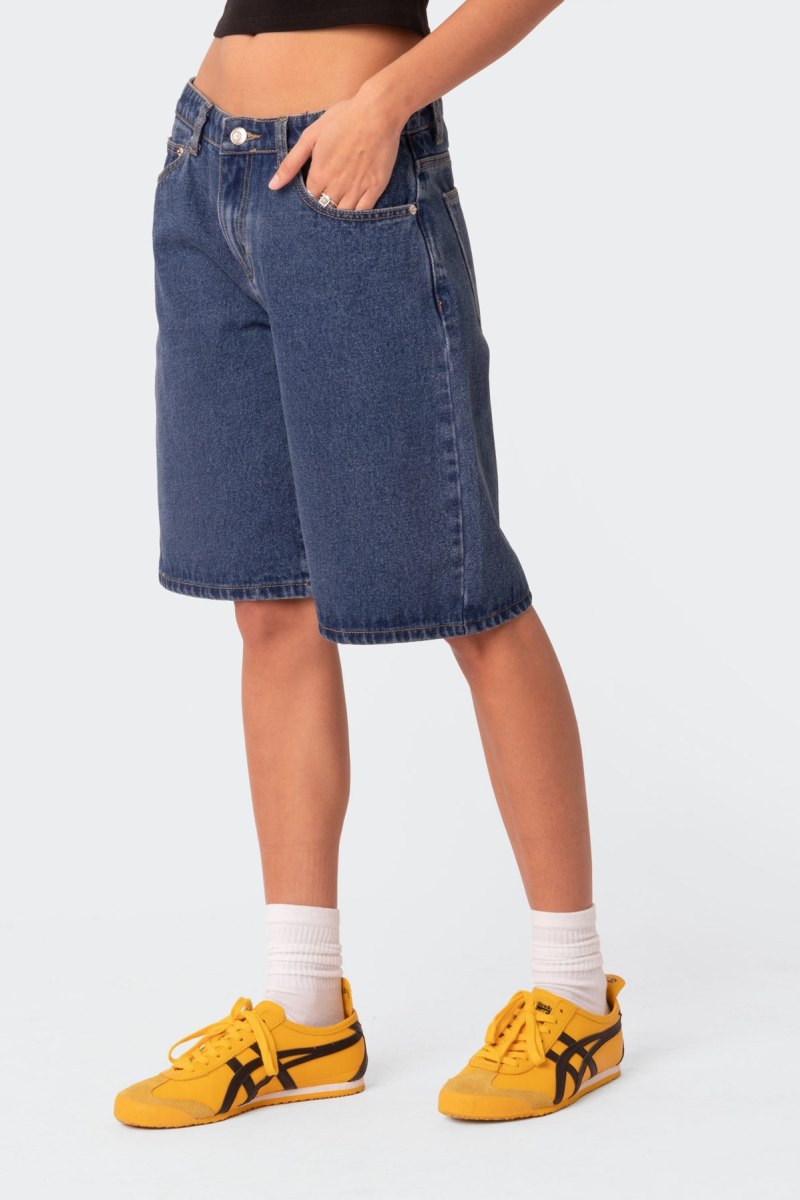Edikted Oversized Low Rise Denim Bermuda Shorts Blue Washed | USA YX617251P4