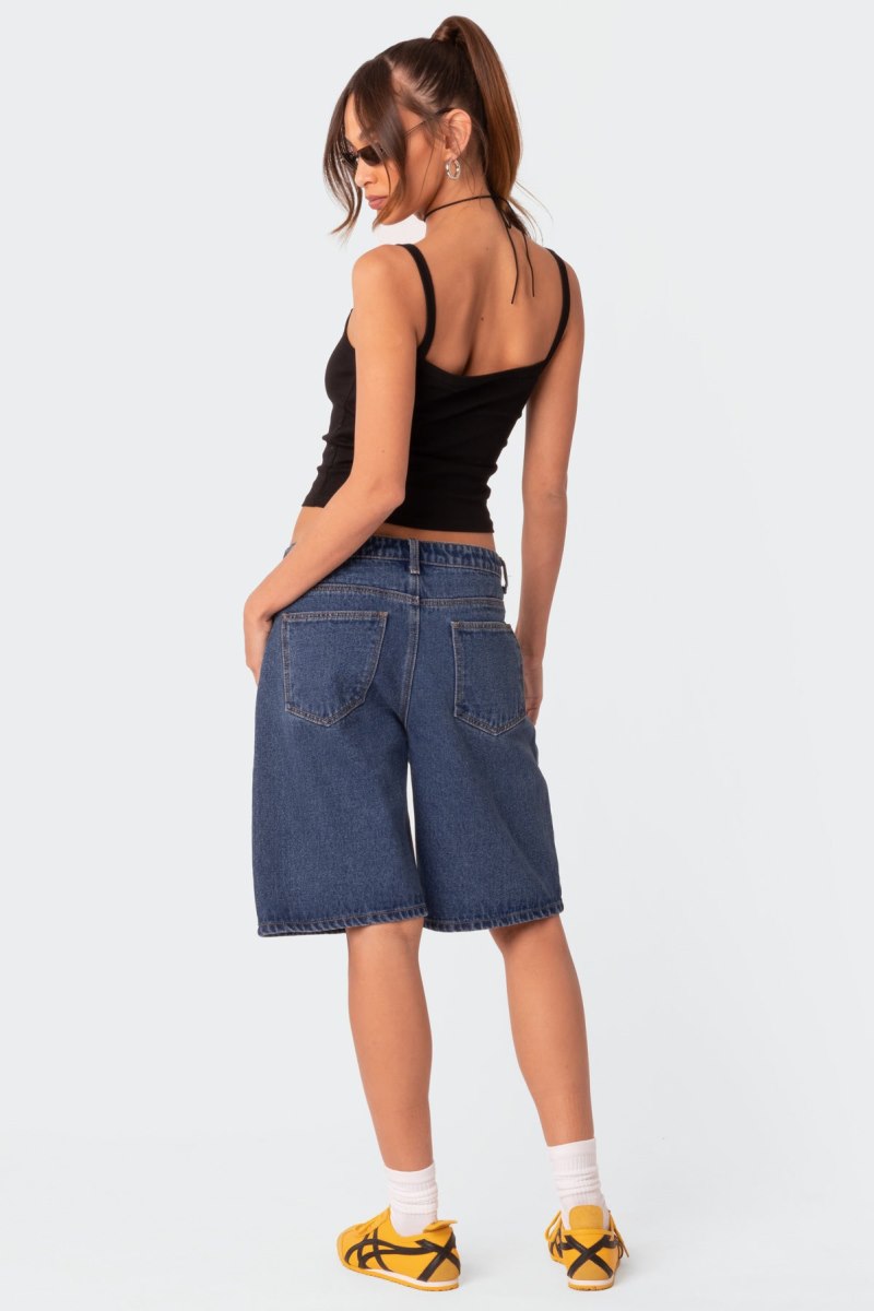 Edikted Oversized Low Rise Denim Bermuda Shorts Blue Washed | USA YX617251P4
