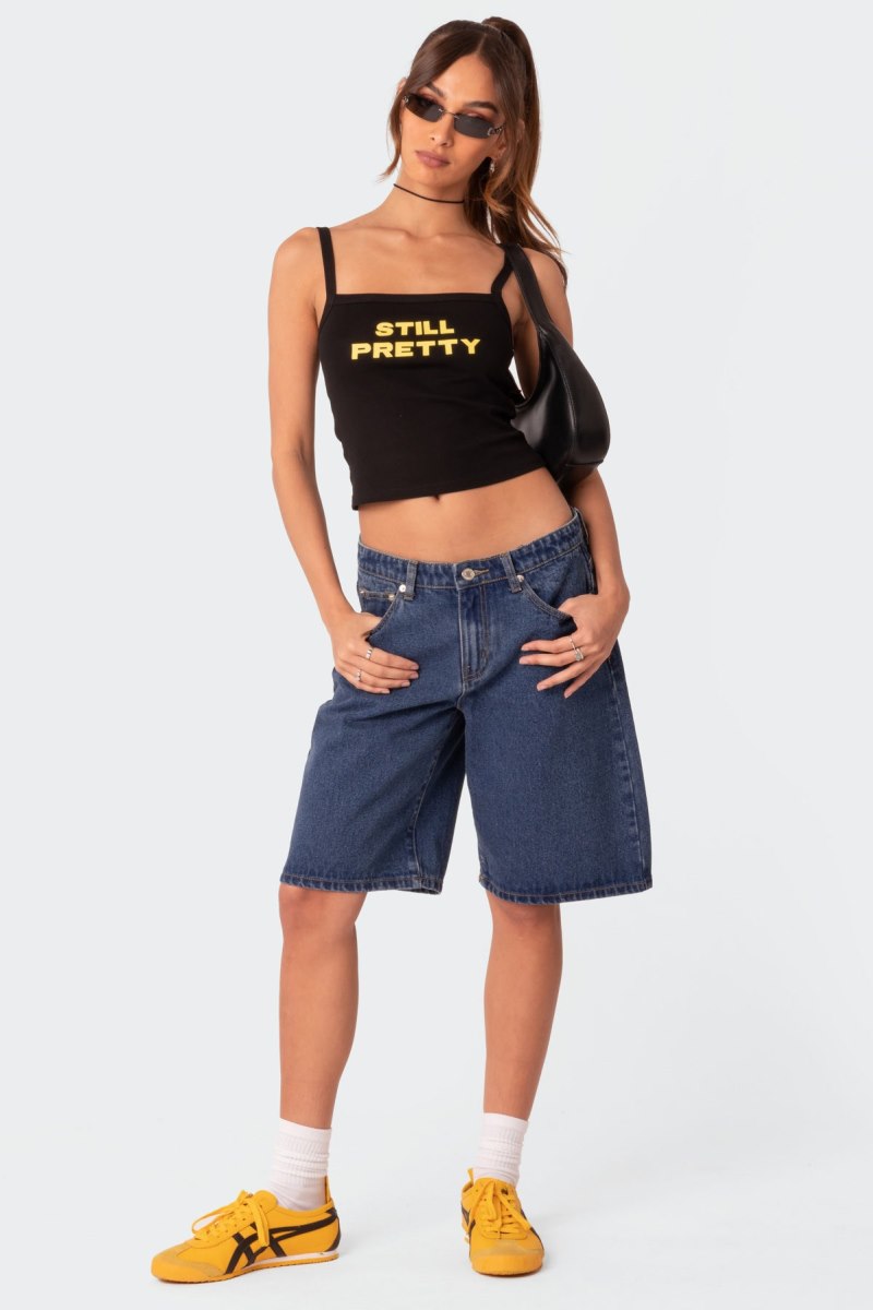 Edikted Oversized Low Rise Denim Bermuda Shorts Blue Washed | USA YX617251P4