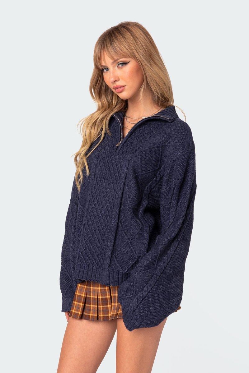 Edikted Oversized Quarter Zip Cable Knit Sweater Burgundy | USA BS852745L3
