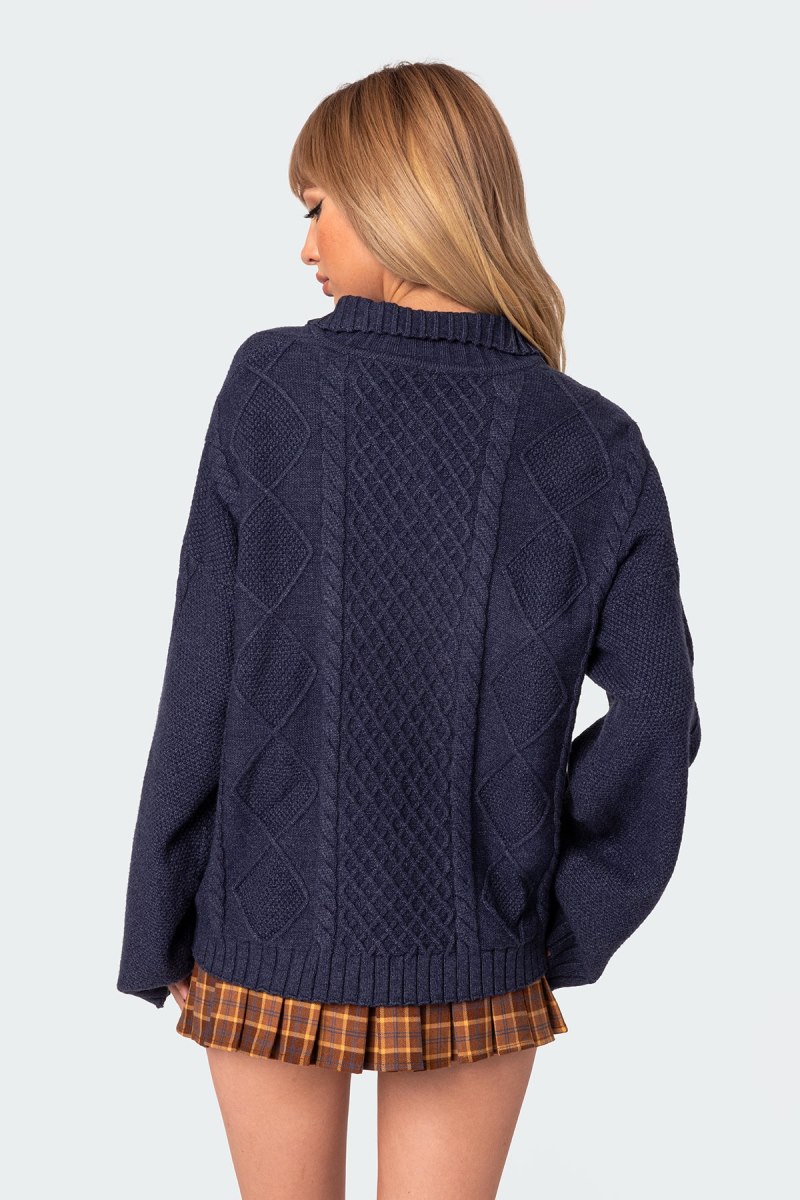 Edikted Oversized Quarter Zip Cable Knit Sweater Burgundy | USA BS852745L3