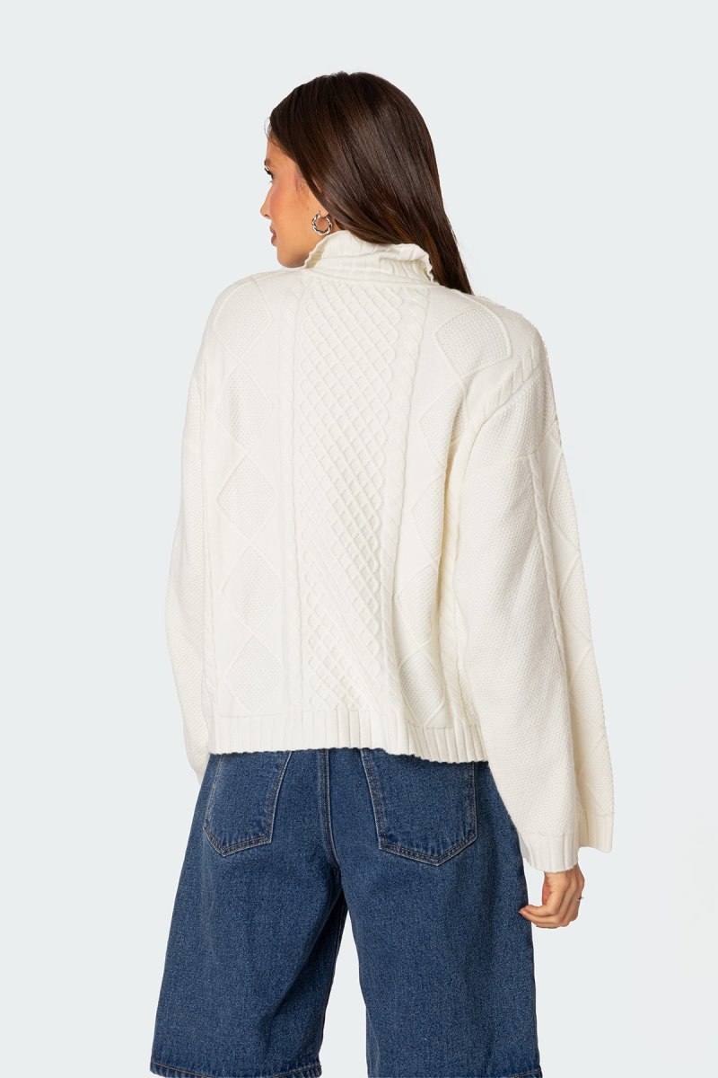 Edikted Oversized Quarter Zip Cable Knit Sweater Burgundy | USA CR758285K6