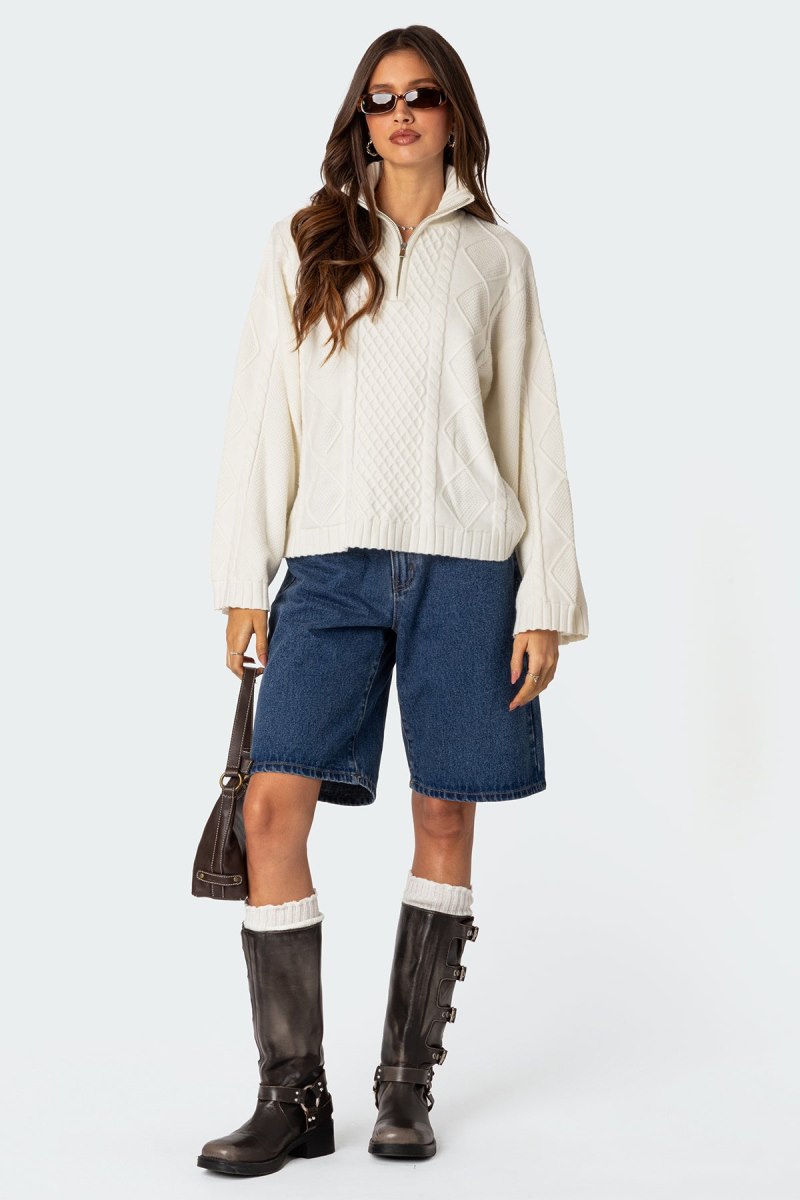 Edikted Oversized Quarter Zip Cable Knit Sweater Burgundy | USA CR758285K6