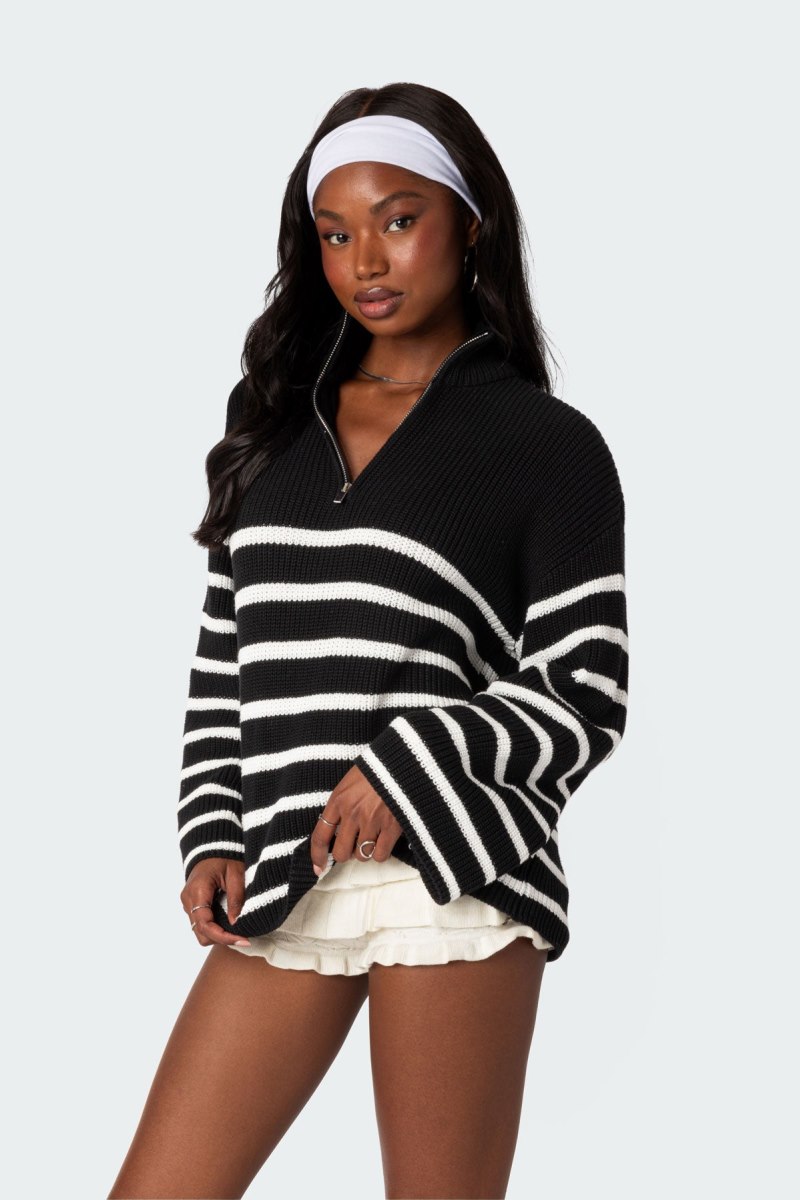 Edikted Oversized Quarter Zip Sweater Black And White | USA RQ610801L3