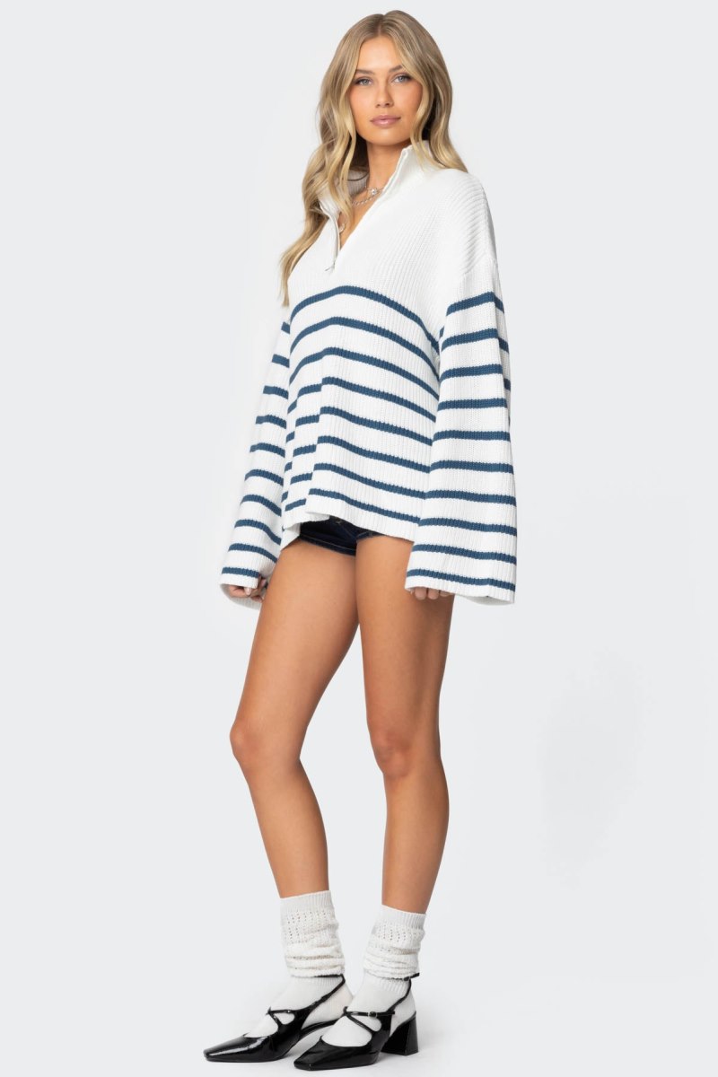 Edikted Oversized Quarter Zip Sweater Long Sleeve Tops Black And White | USA WC269646G0