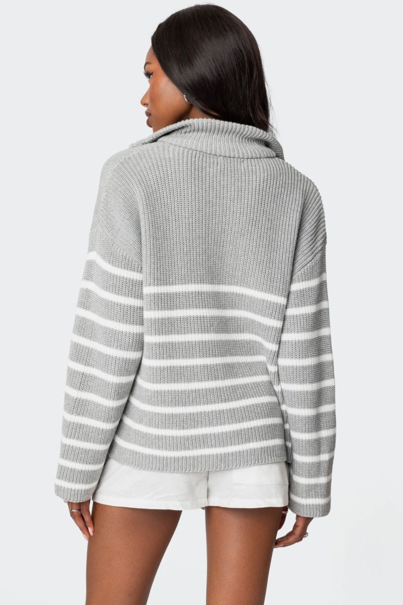 Edikted Oversized Quarter Zip Sweater Long Sleeve Tops Black And White | USA AP011341Z5