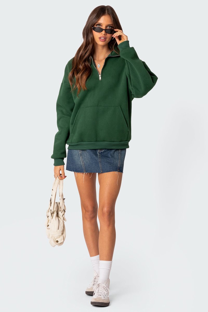 Edikted Oversized Quarter Zip Sweatshirts Green | USA DN119761Q3