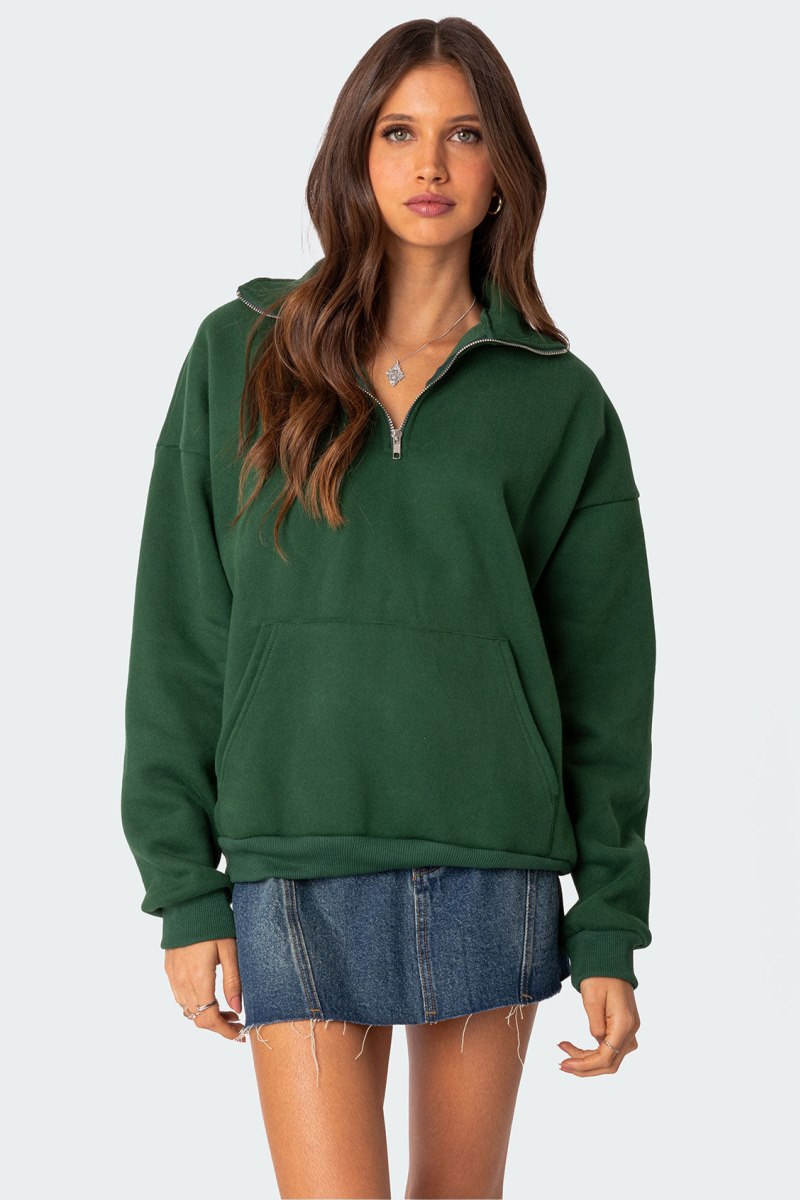 Edikted Oversized Quarter Zip Sweatshirts Green | USA DN119761Q3