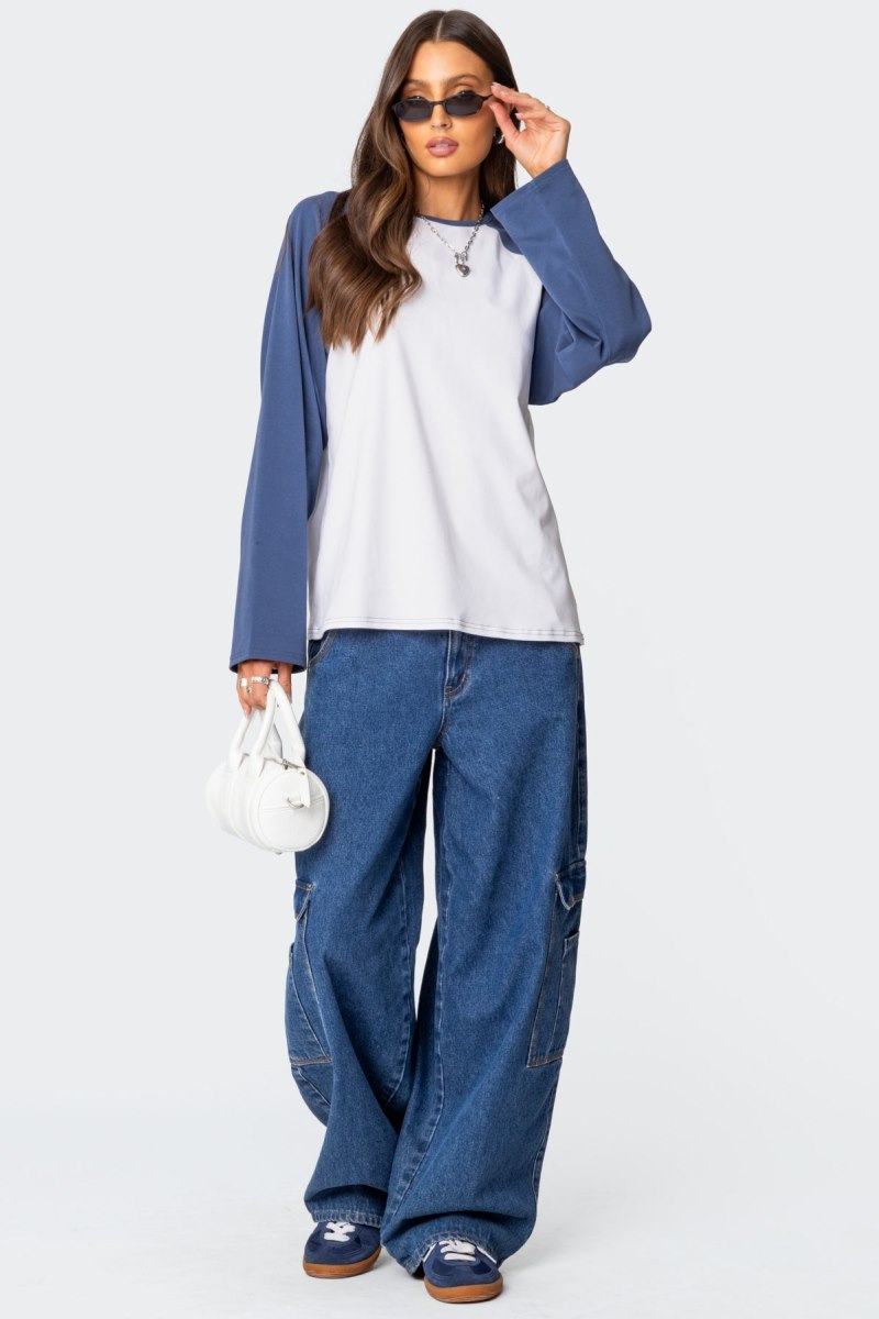 Edikted Oversized Raglan Long Sleeve Tops White | USA SW920652Y7