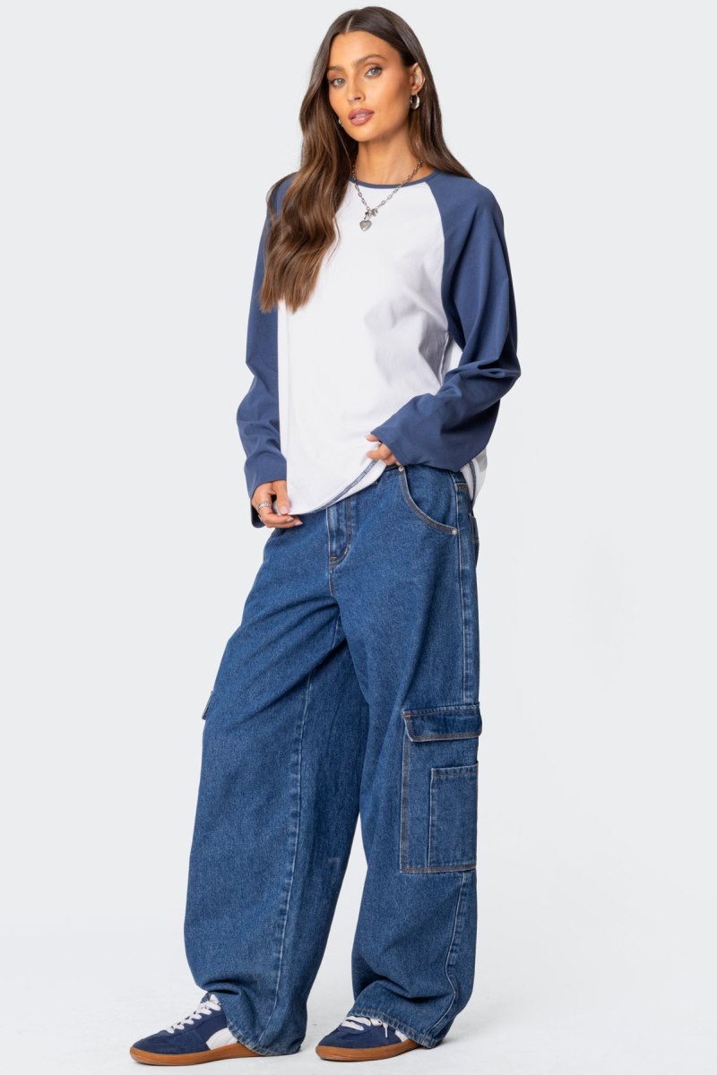 Edikted Oversized Raglan Long Sleeve Tops White | USA SW920652Y7