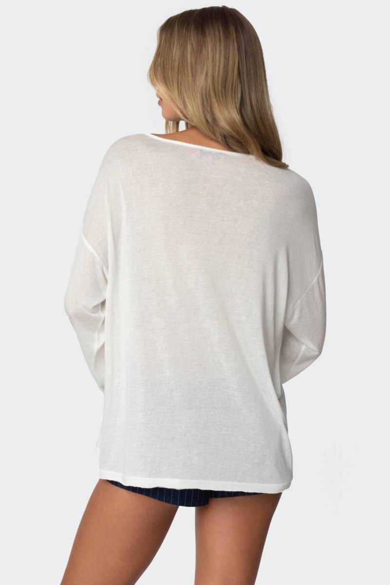 Edikted Oversized Semi Sheer Long Sleeve T Shirts White | USA DL660046L8