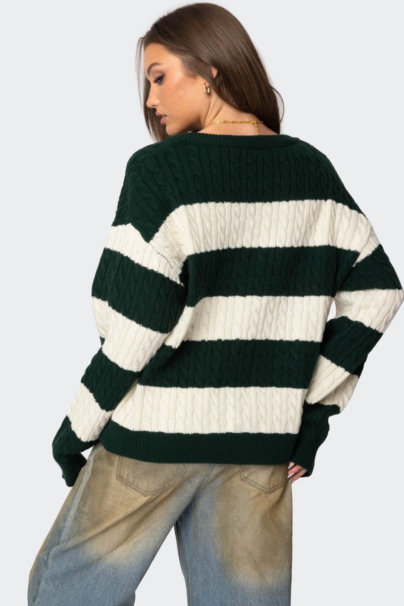 Edikted Oversized Striped Cable Knit Sweater Long Sleeve Tops Green | USA SZ054215W9