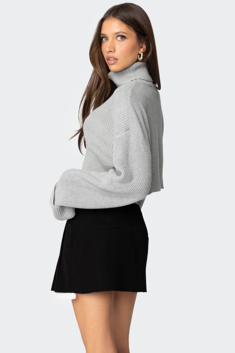 Edikted Oversized Turtle Neck Cropped Sweater Long Sleeve Tops Black | USA TD320062B3
