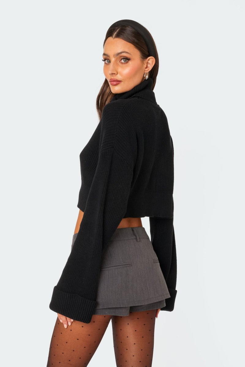 Edikted Oversized Turtle Neck Cropped Sweater Long Sleeve Tops Black | USA IY438103H0